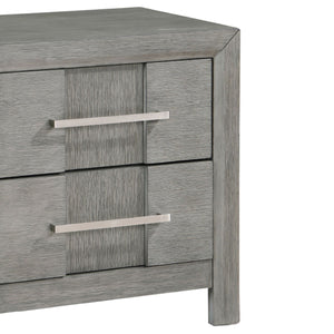 Modern 2 Drawer Nightstand In Gray Finish With Silver Metal Handles, Contemporary Bedside Table With Smooth Glide Drawers