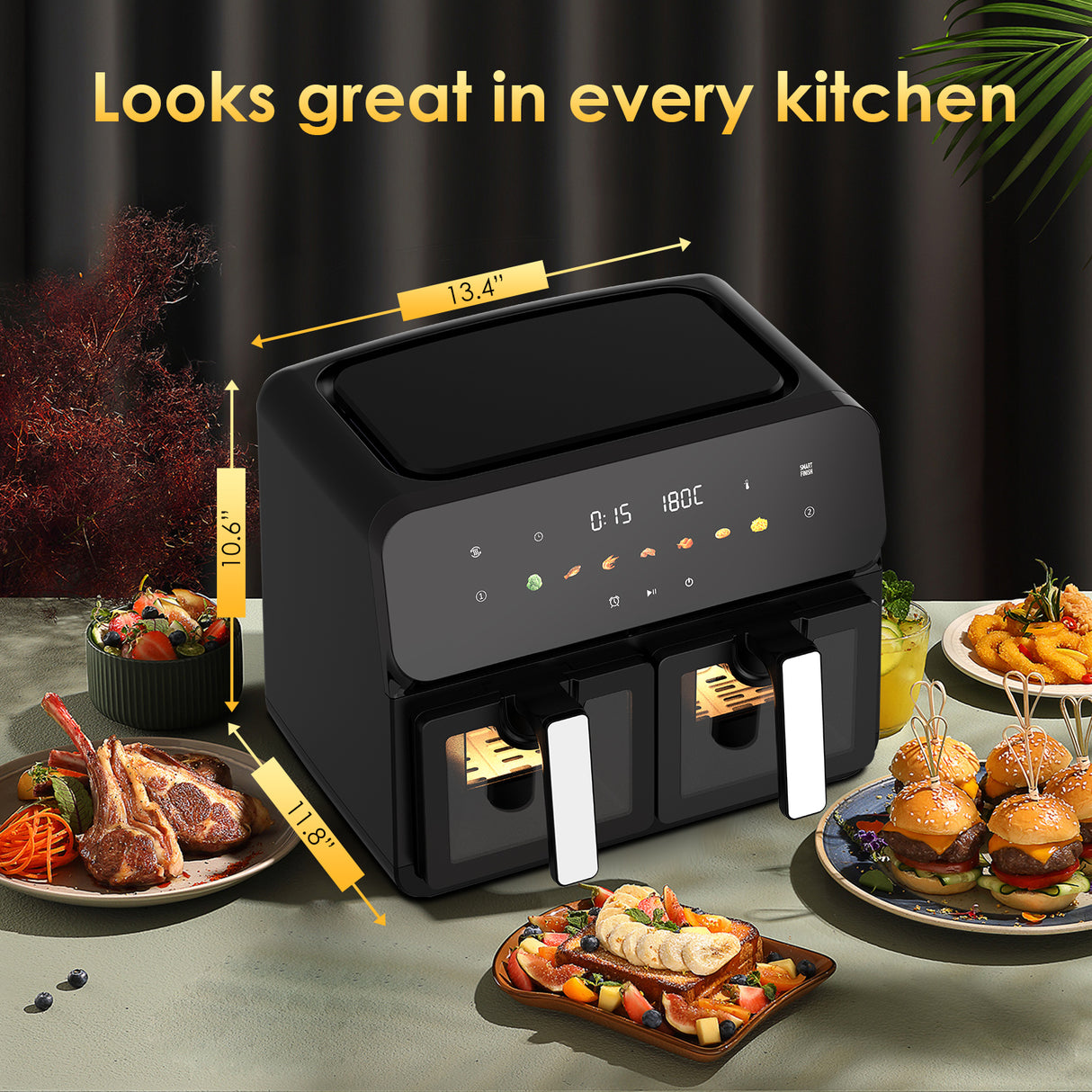 10QT Dual Air Fryer with Double Basket and Digital Touchscreen Control
