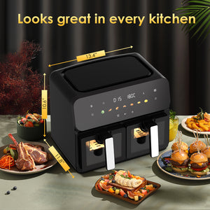 10QT Dual Air Fryer with Double Basket and Digital Touchscreen Control