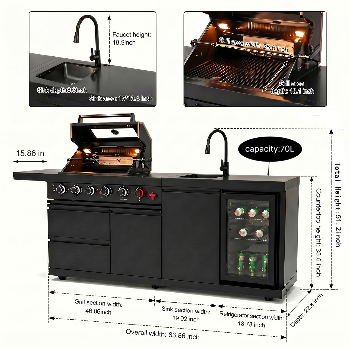 84-Inch Deluxe Stainless Steel Gas Outdoor Kitchen Barbecue Island Grill