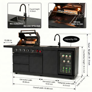 84-Inch Deluxe Stainless Steel Gas Outdoor Kitchen Barbecue Island Grill