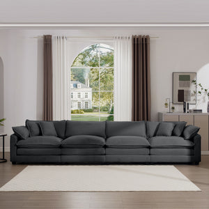 Modern Upholstered 4 Seater Fabric Sofa With Arm And Throw Pillows