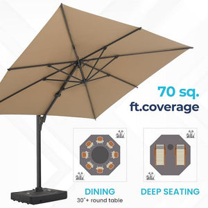 Round Cantilever Patio Umbrella With 360 Rotation & Infinite Tilt Adjustment