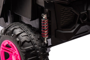 12V7A*1 30W*4 Four-Wheel Drive Seat One Button Start, Forward And Backward, High And Low Speed, Music, Front Light, Power Display, Two Doors Can Open, 2.4G R / C, Seat Belt Four Wheel Absorber