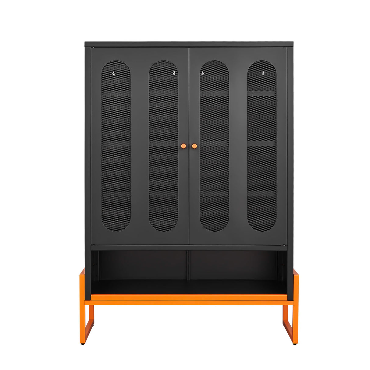 Modern Metal Shoe Cabinet With DoublebSided Doors And Adjustable Partitions