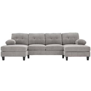 U-Shaped Sectional Sofa 103.5" Fabric Couch With Dual Chaise Lounges, Storage Pockets, Armrest Pillows