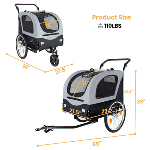 2-in-1 Bike Trailer & Pet Stroller for Dogs up to 110lbs