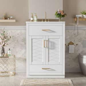 Modern Bathroom Vanity With Integrated Ceramic Sink, 2 Door Cabinet With Tip-Out Drawer