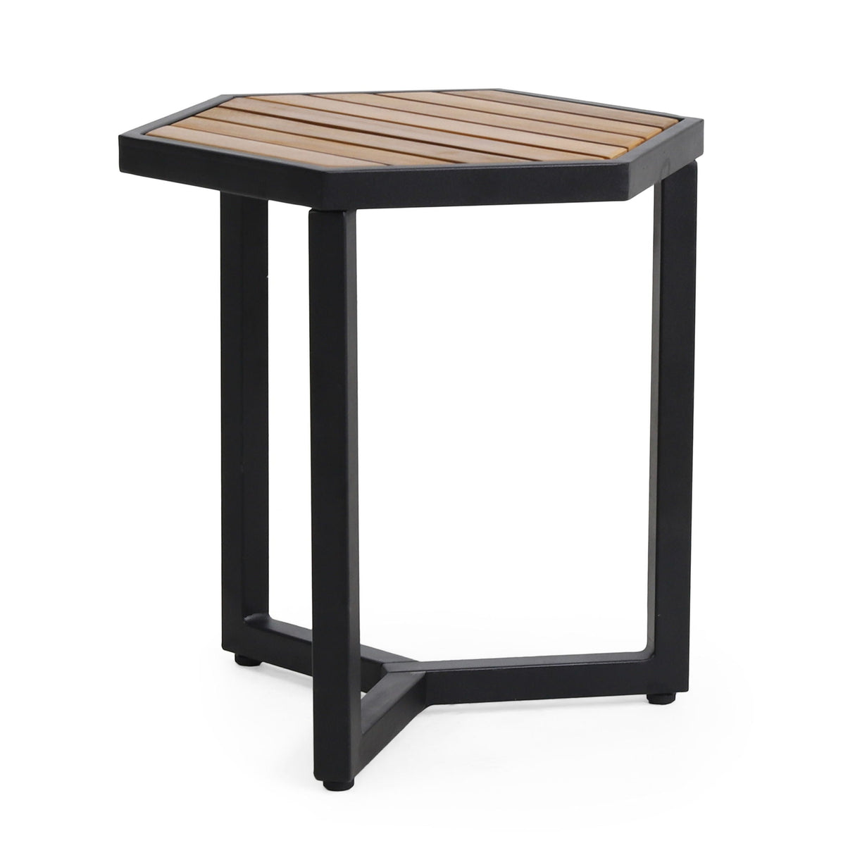 Outdoor Side Table With Iron Base And Slatted Top - Brown - Best Buy Furniture
