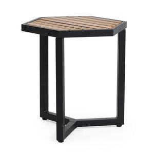Outdoor Side Table With Iron Base And Slatted Top - Brown - Best Buy Furniture