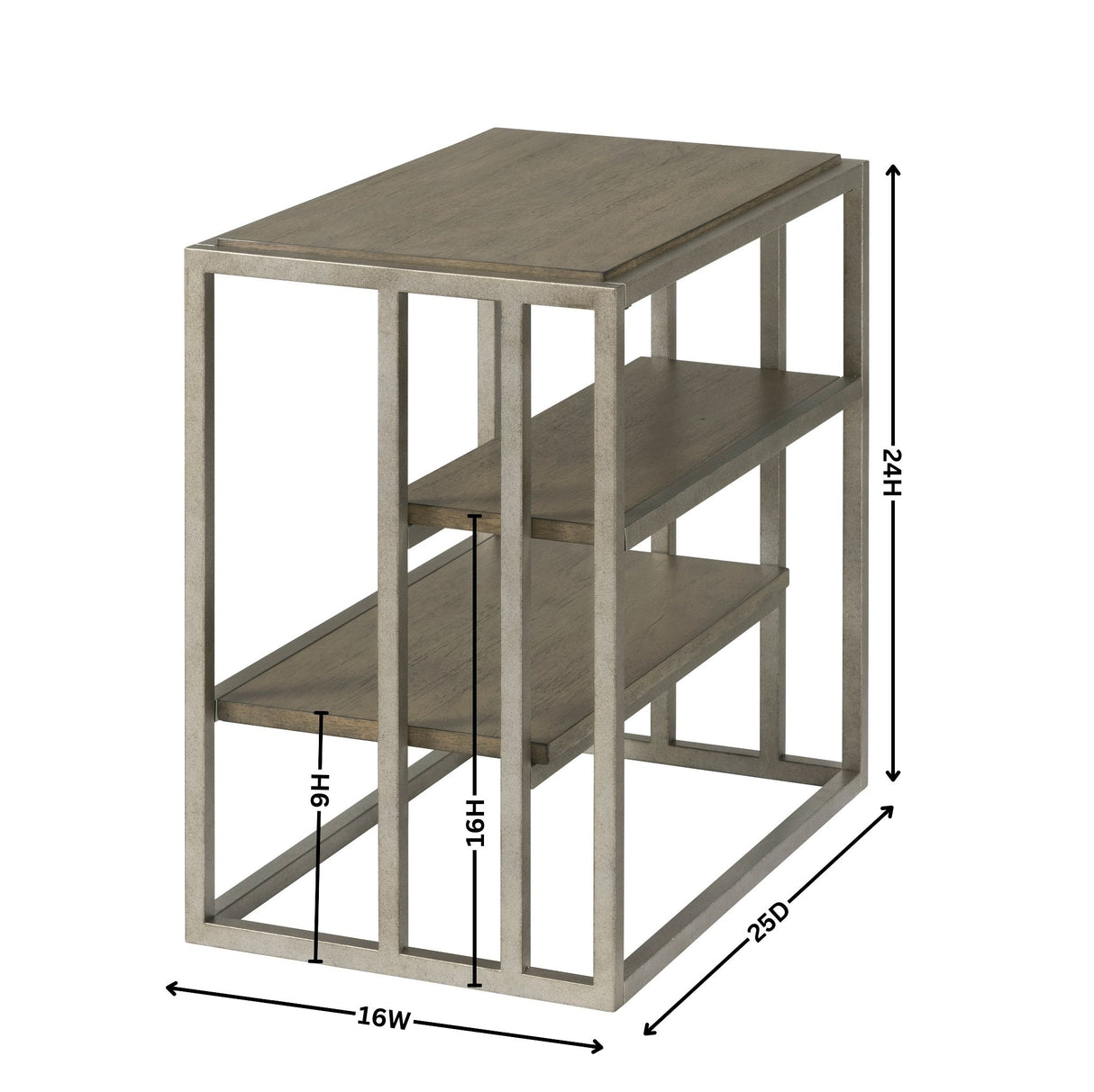 Padena Metal Frame Wood Living Room Chairside Table with Shelf