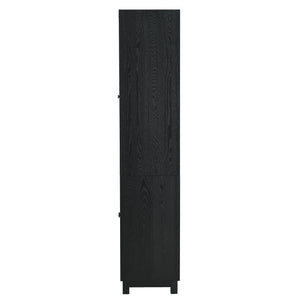 Mid Century Modern Style Tall Display Cabinet With Glass Doors For Collectibles - Black