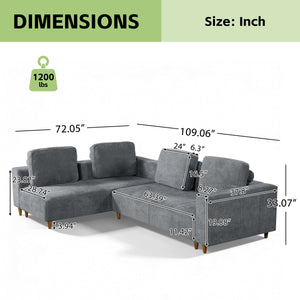2-Piece 109" L-Shape Convertible Sectional Sofa