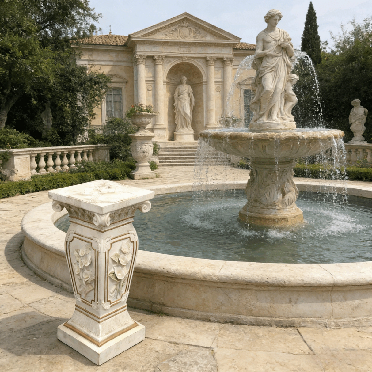 22.05" H x 9.06" W European Style Floral Carved Roman Column Pedestal