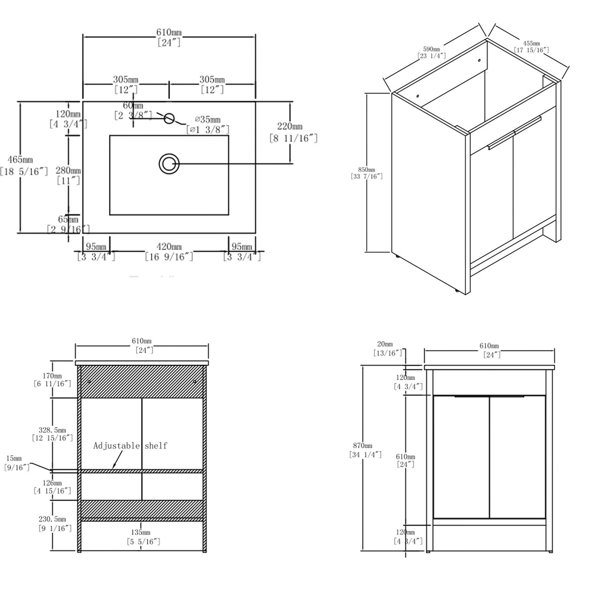24 Inch Floating Bathroom Vanity with Ceramic Sink and Soft-Close Door