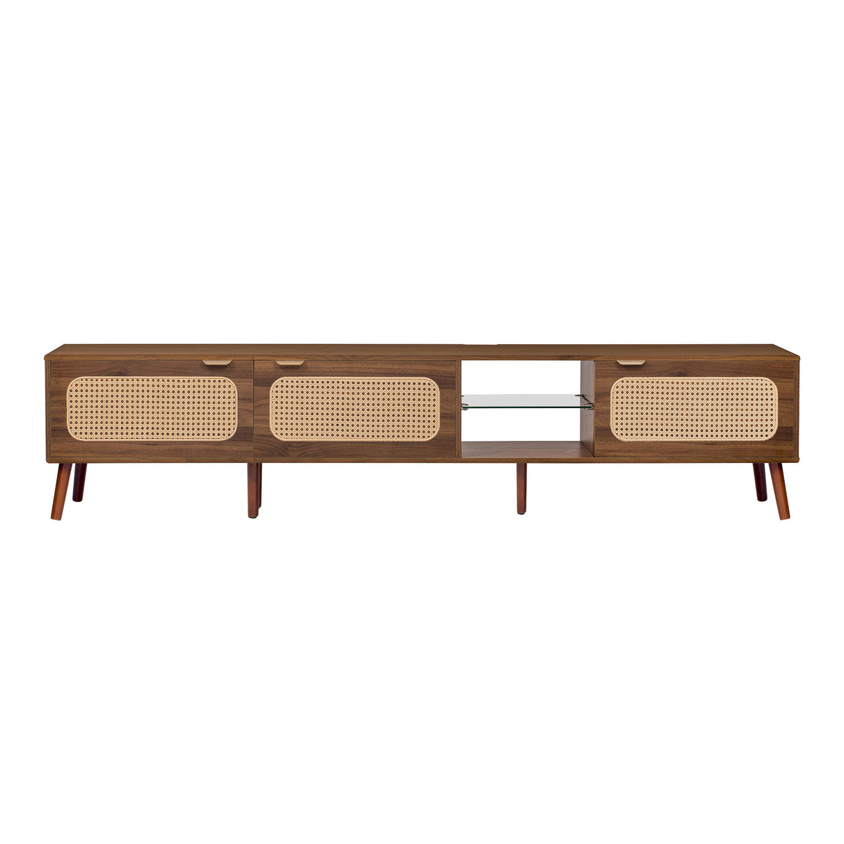 78" TV Stand With Ample Storage And Open Shelving - Walnut