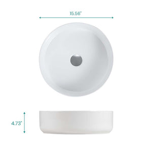 Integrated White Ceramic Basin, 15.56-Inch Round, Gloss Finish