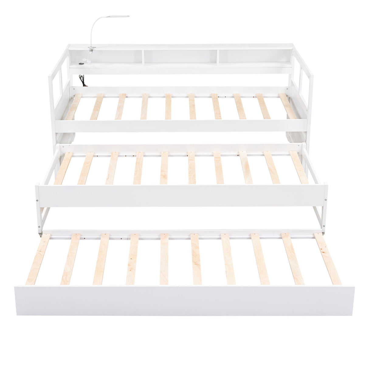 Daybed With 2 Trundles, 3 Storage Cubbies, Built In USB Charging Light