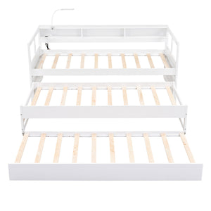 Daybed With 2 Trundles, 3 Storage Cubbies, Built In USB Charging Light