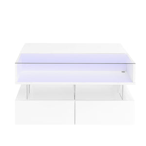 Lift Top Coffee Table With 2 Drawers, Hidden Space And LED Lights For Living Room