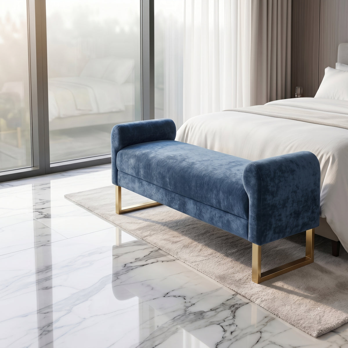 65" Ottoman Bench - Chenille Upholstered for Bedroom