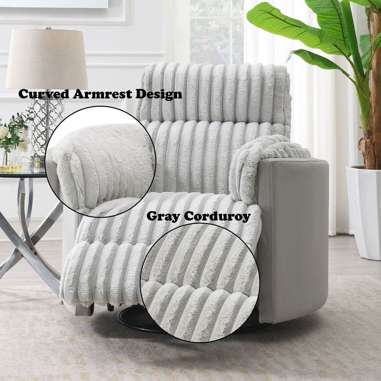 Emee - Corduroy Glider Recliner With Swivel - Gray - Best Buy Furniture