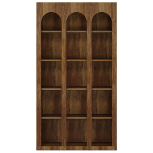 5 Tier Farmhouse Arched Bookcase For Living Room - Rustic Brown