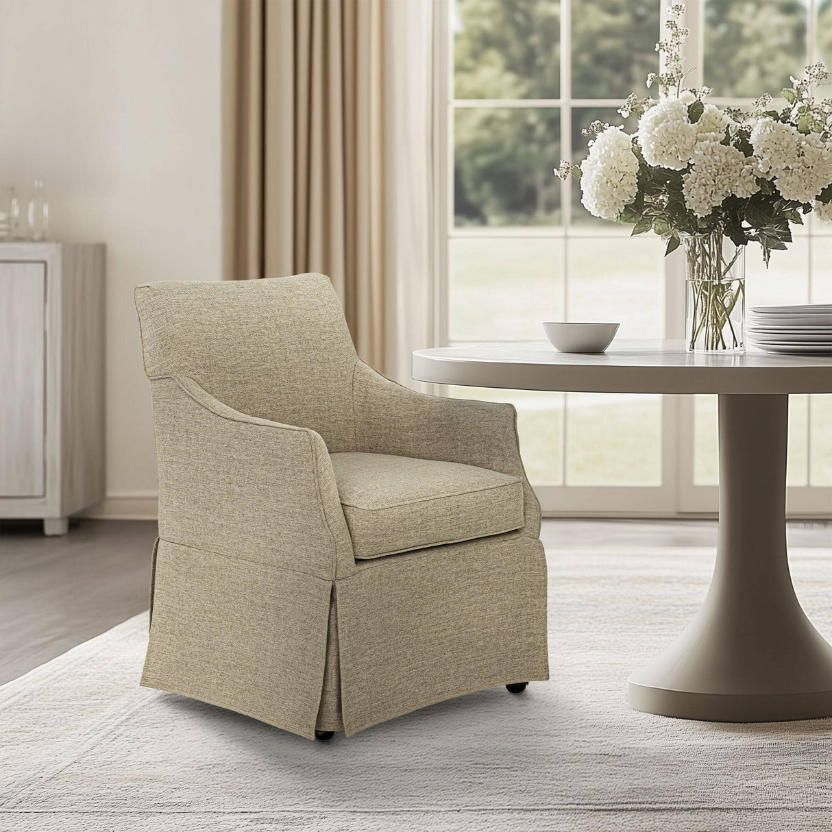 London - Upholstered Skirted Dining Arm Chair