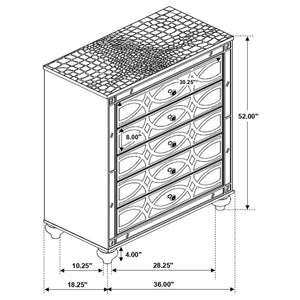 Arabesque - 5 Drawer Bedroom Chest - Silver