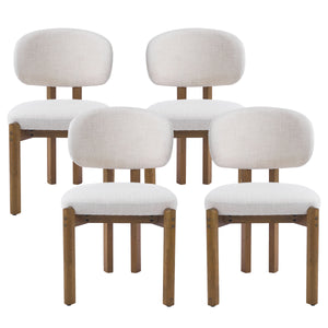 Beige Upholstered Mid-Century Dining Chair