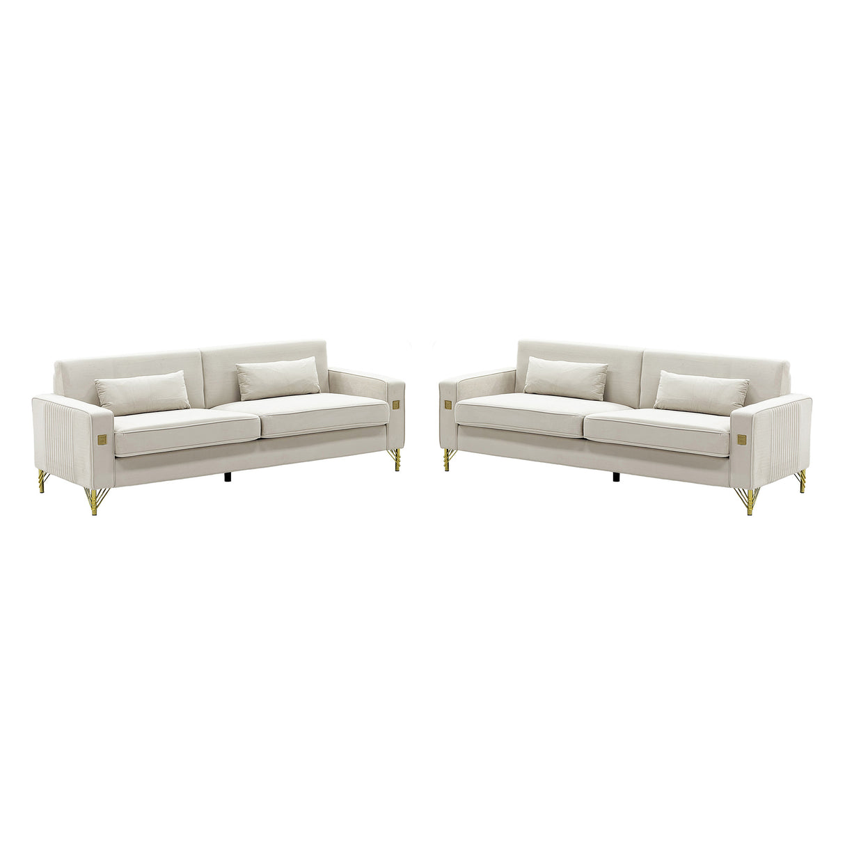 Ivory White 2-Piece Velvet Sofa Set