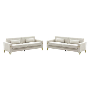 Ivory White 2-Piece Velvet Sofa Set