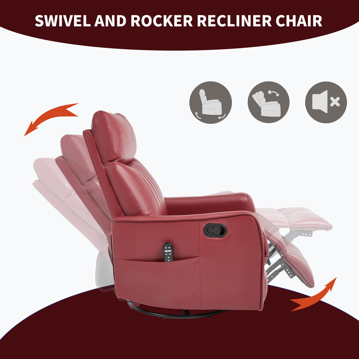 Red Faux Leather Heat Massage Manual Recliner Chair with Rocker and Swivel