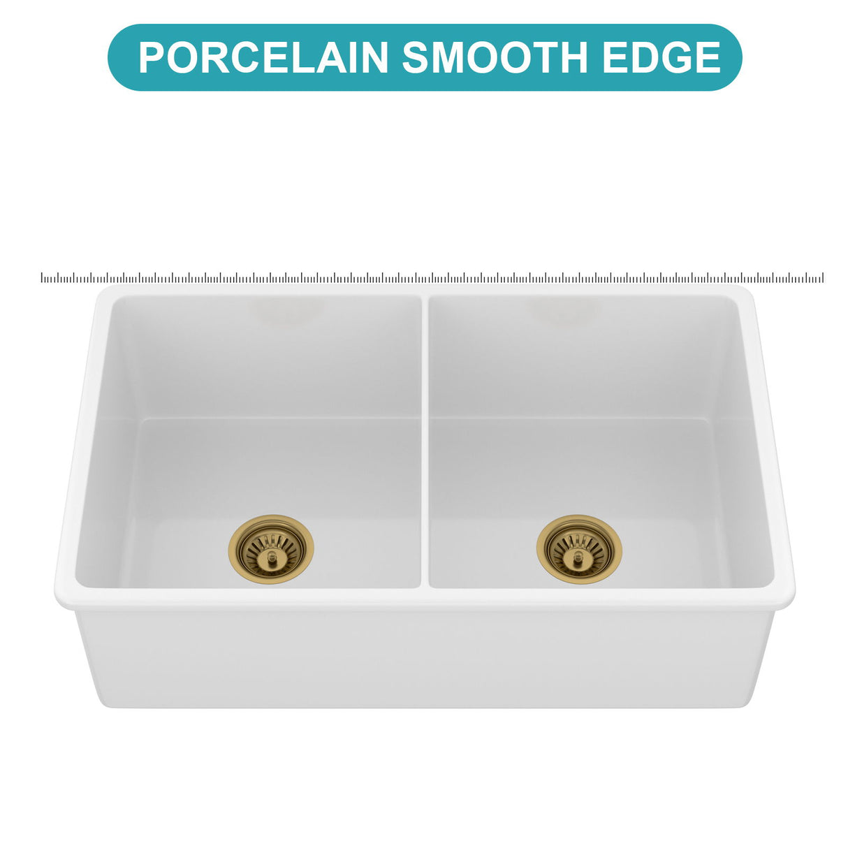 32" Undermount Double Bowl Kitchen Sink Rectangular Deep Dual Bas With Grids - White