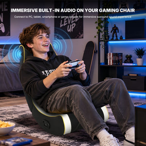 NoxRoc Floor Rocker Gaming Chair with Built-In 2.0 Speakers, Black and Yellow