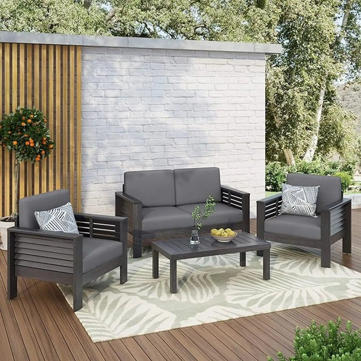 Acacia Wood Loveseat And Coffee Table Set With Cushions - Best Buy Furniture