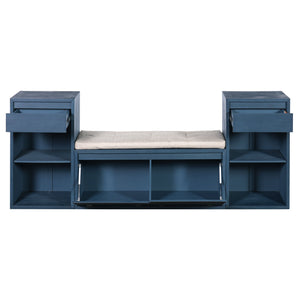 Entryway Storage Bench With Cushion, Drawers & Open Shelves