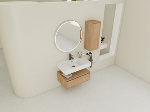 30-Inch Wall-Mounted Bathroom Vanity with Resin Sink and Side Cabinet