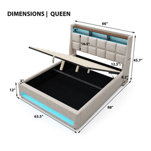 Platform Bed With Hydraulic Storage, LED Lighting & Charging Station