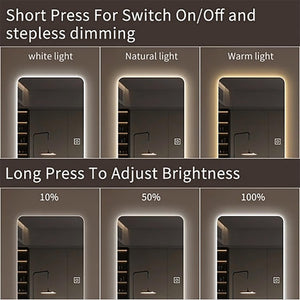 Frameless Full Length Floor Mirror With LED Light, Dimming & 3 Color Modes Mirror - Silver