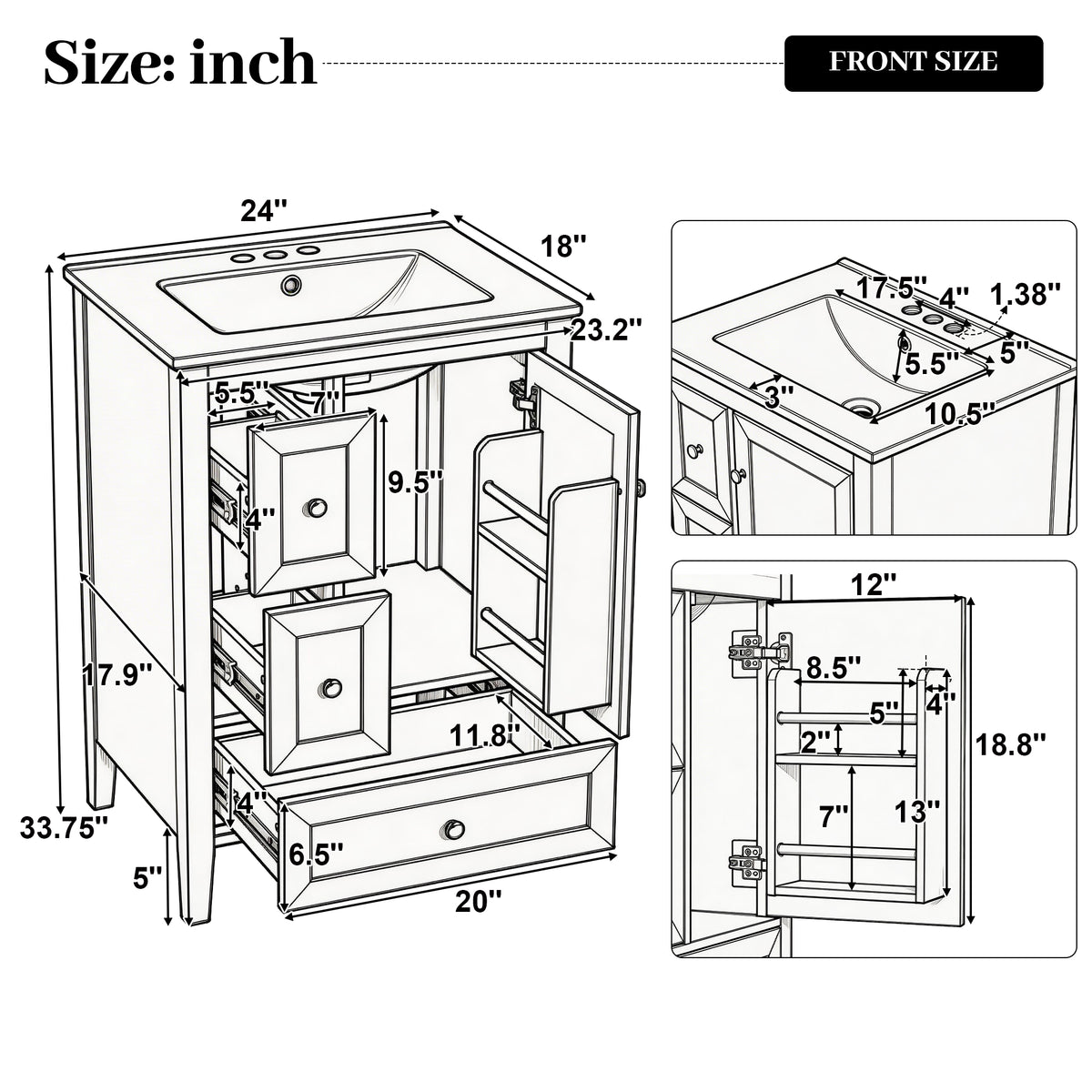 24" Modern Blue Gray Bathroom Vanity