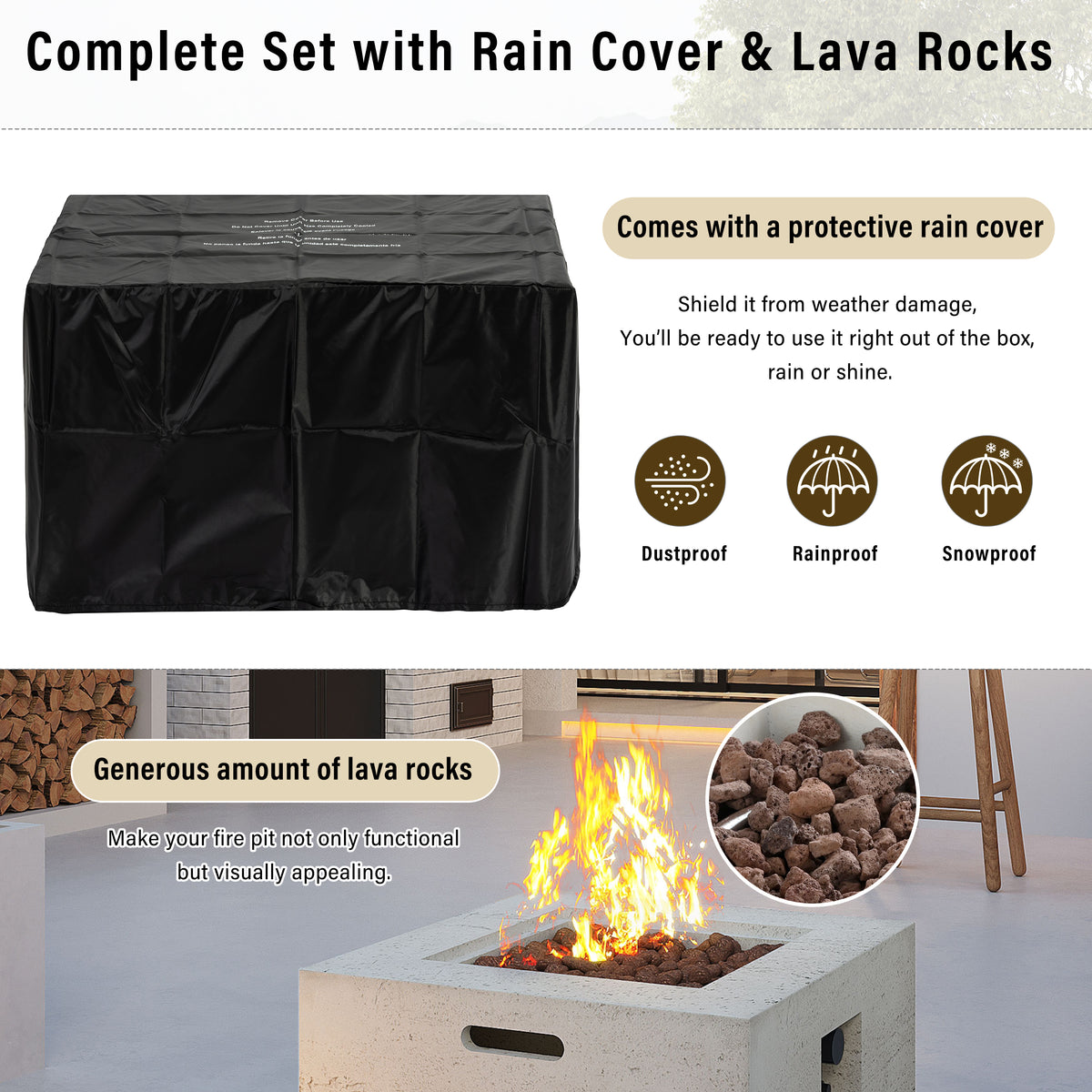 U_Style MGO Outdoor Square Fire Pit with Steel Burner