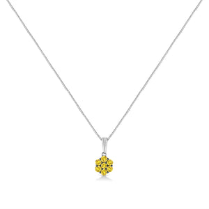 .925 Sterling Silver 1/2 Cttw Prong Set Treated Green Diamond Floral Cluster 18" Pendant Necklace (Green Color, I1-I2 Clarity)