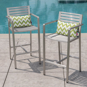 Outdoor Aluminum Rust Proof Barstools (Set of 2) - Silver - Best Buy Furniture