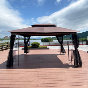 Patio Gazebo Tent With Ventilated Double Roof And Mosquito Net For Backyard Or Garden