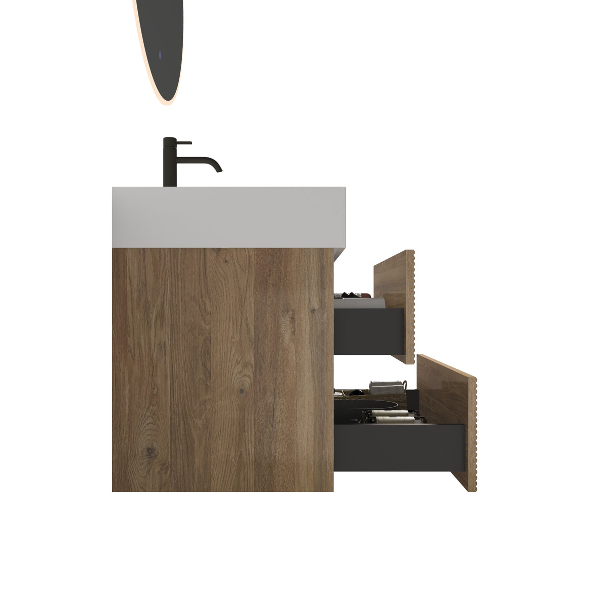 Grace 24-Inch Wall-Mounted Bathroom Vanity, Oak with White Solid Surface Sink