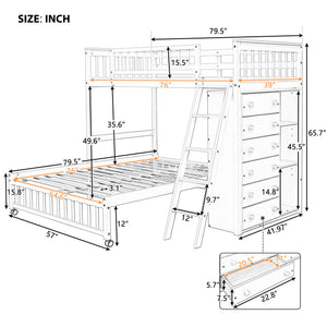 Bunk Bed With 6 Drawers And Flexible Shelves, Bottom Bed With Wheels