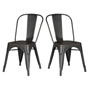 Set of 4 Stackable Metal Dining Chairs, Modern Industrial Slat Back