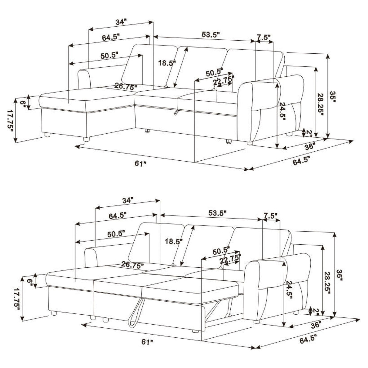 Kenna- Sleeper Sectional Sofa With Storage Ottoman