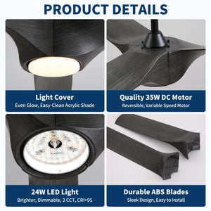 Reversible Quiet Motor Ceiling Fan Light With ABS Blades - Black / Gray